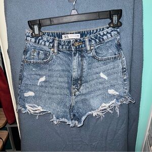 Zara Dark Wash Distressed Jean Shorts